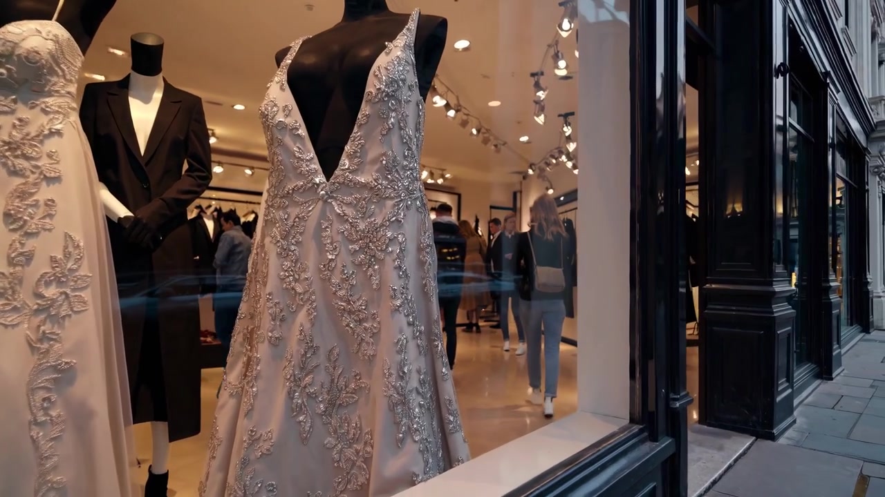 Persone che camminano davanti a una vetrina di moda di lusso a Londra