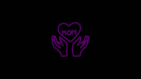 heart icon in hands for happy mother's day holiday moving lines on black background. 4k video neon linear animation. mothers day