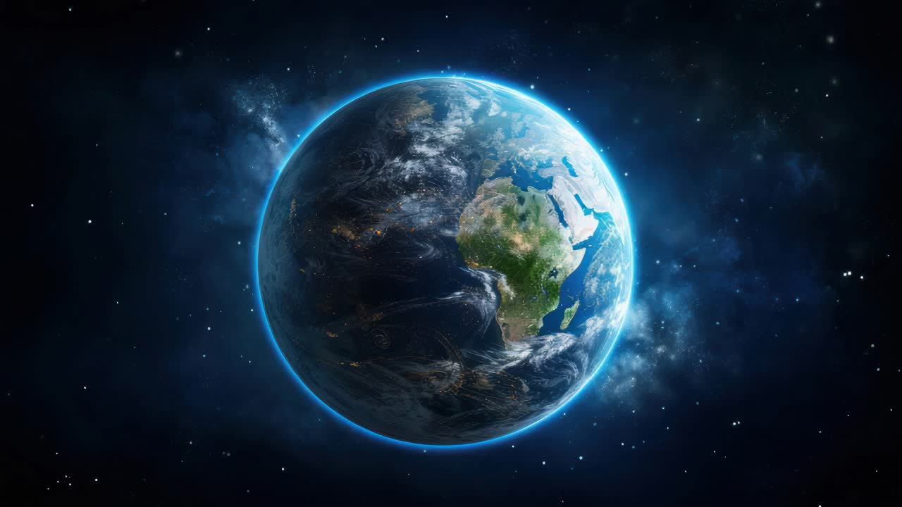 A stunning video concept of Earth from space, captured from a high-angle view, showcasing vibrant