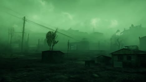 post-apocalyptic green fog-covered town