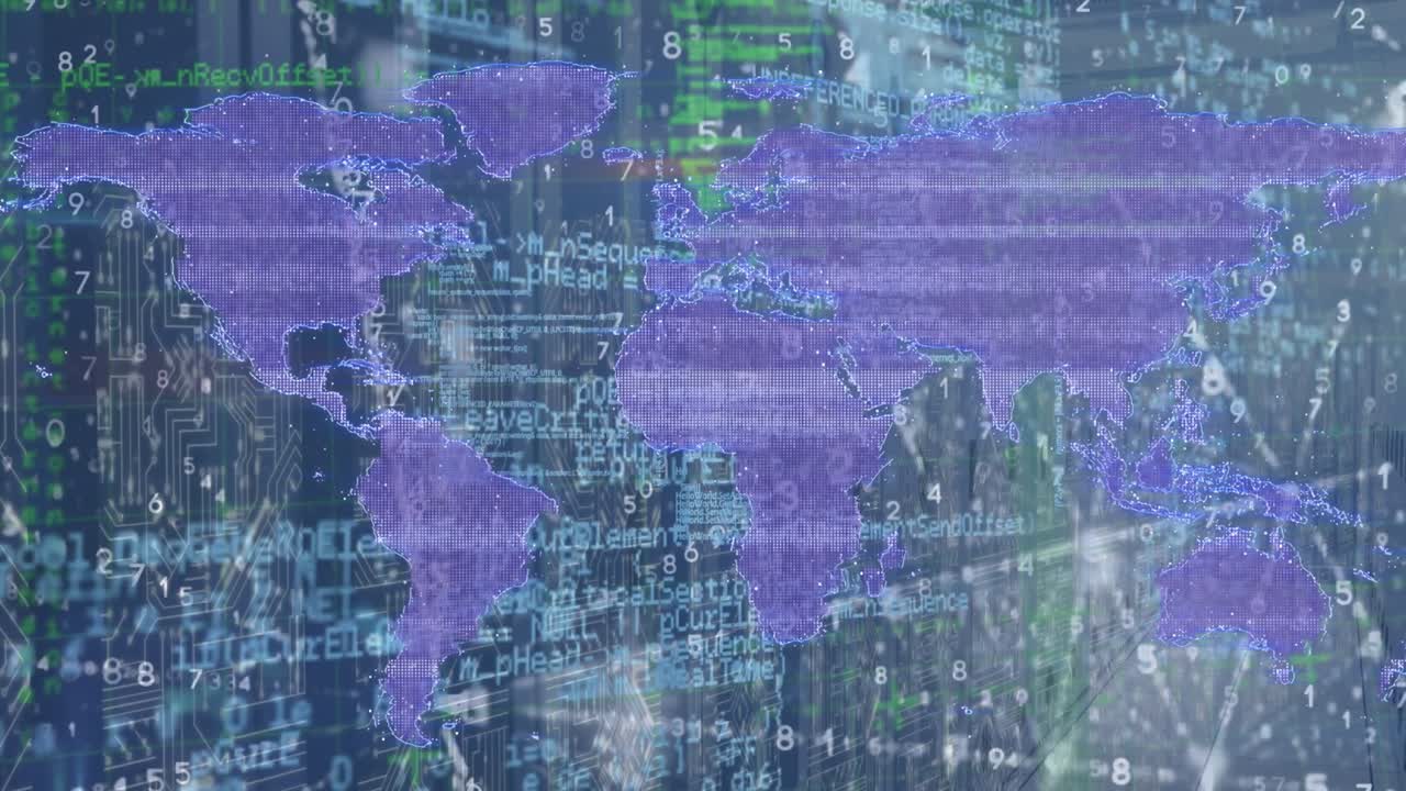 Animation of network of connections and data processing over world map