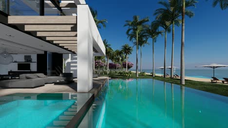 4k video of modern house in luxurious style by the sea or ocean