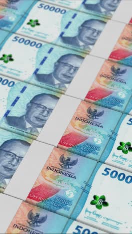 vertical video of 50000 indonesian rupiah banknotes printing by a money press