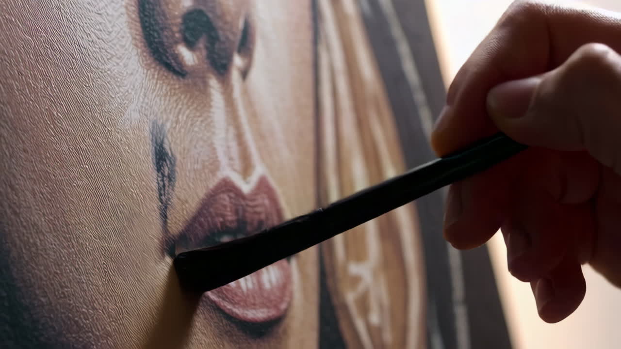 Closeup of an artist painting a portrait