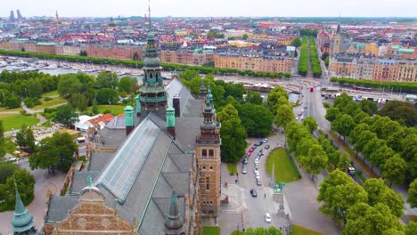 grand architecture of nordic museum on djurgarden island in central stockholm, sweden