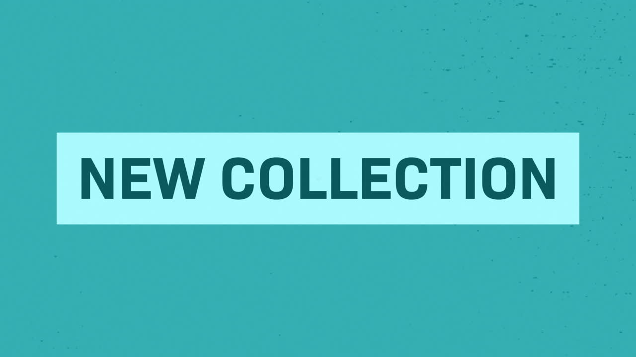 animación del nuevo texto de la colección sobre formas geométricas brillantes y coloridas