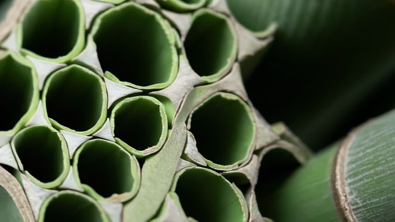 Close-up of Green Bamboo Stalks and Leaves