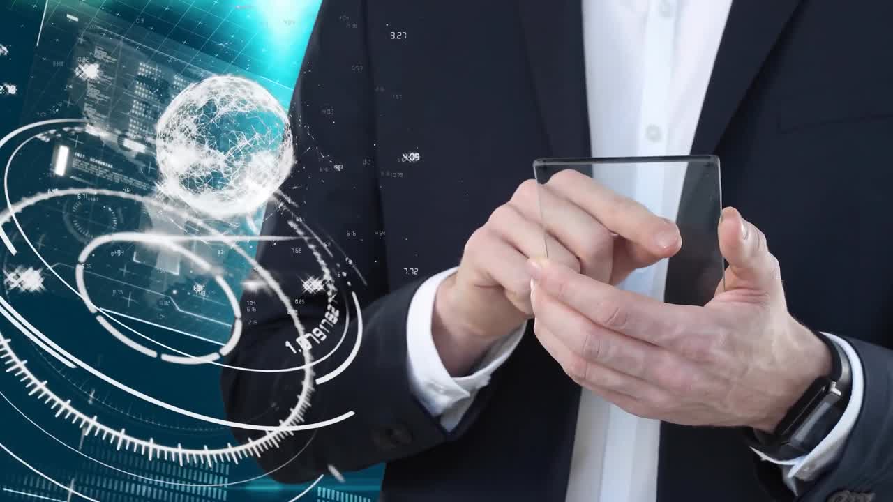 animación de un hombre caucásico usando un teléfono inteligente interactivo en 3d