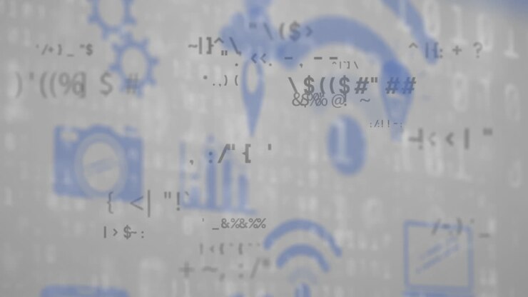 Mathematical symbols against digital icons