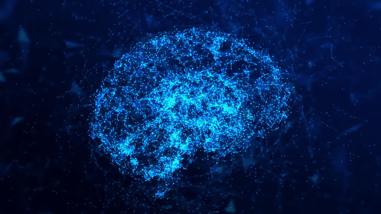 Futuristic 3D Brain with Binary Code and AI Neural Network Background