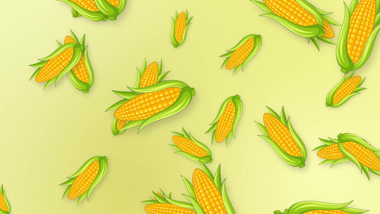 Animated Pattern of Falling Corn Cobs on Yellow Background