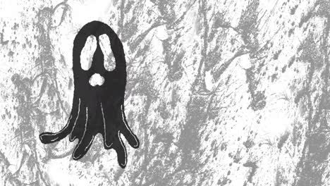 animación del fantasma de halloween en un fondo gris en movimiento