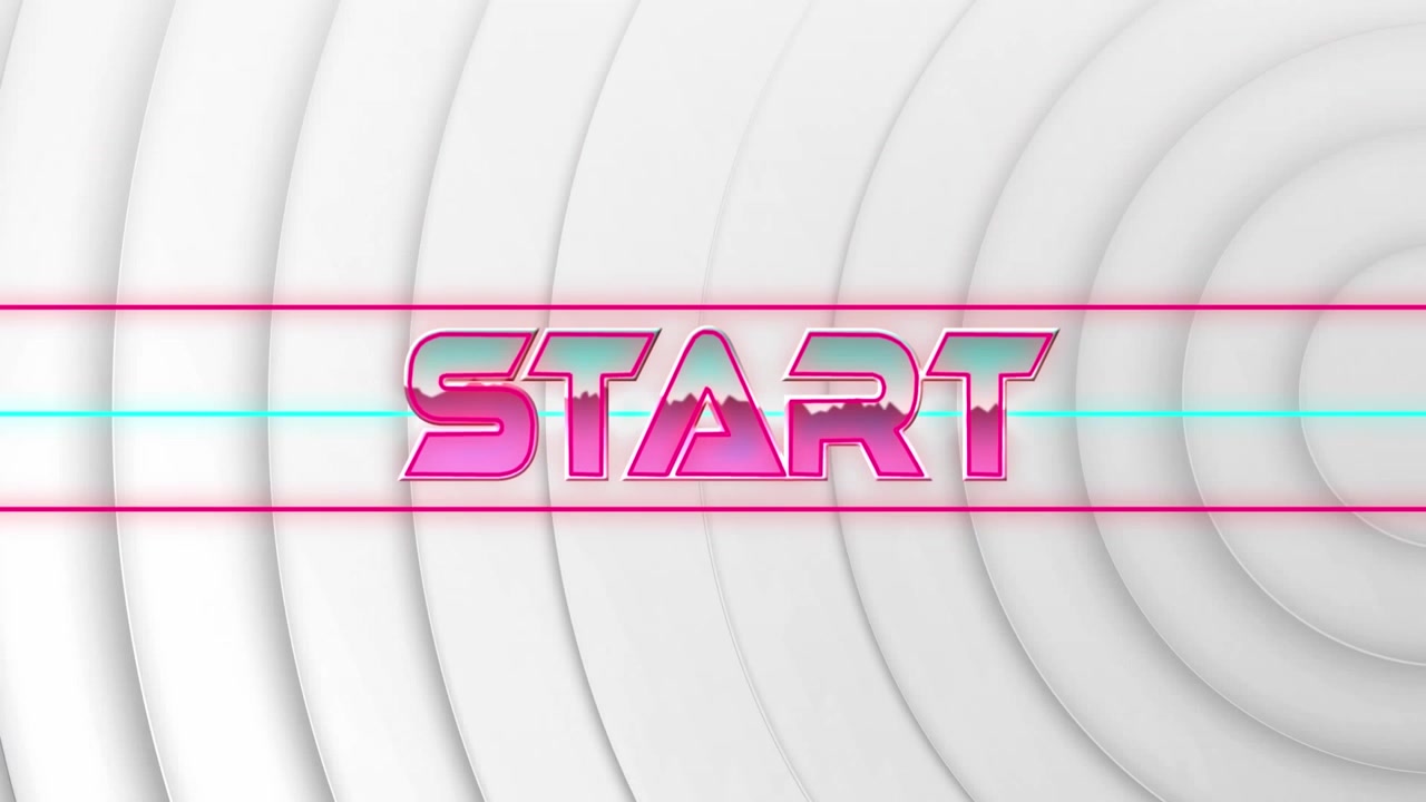 Animation of start text banner against neumorphic white background with curcular patterns