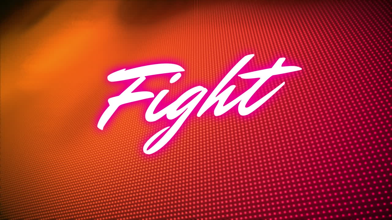 animación del texto de la lucha en fondo naranja y rojo