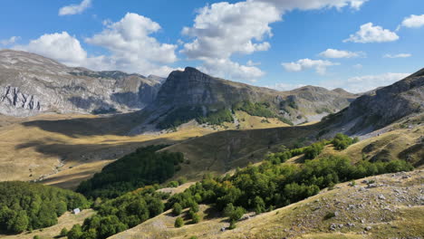 flight over beautiful mountain peaks covered with grass