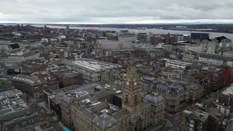sweeping panoramic view of liverpool, showcasing the city's iconic skyline ,historic waterfront ,and urban sprawl. captured from a high or aerial perspective ,the footage highlights unique landmarks