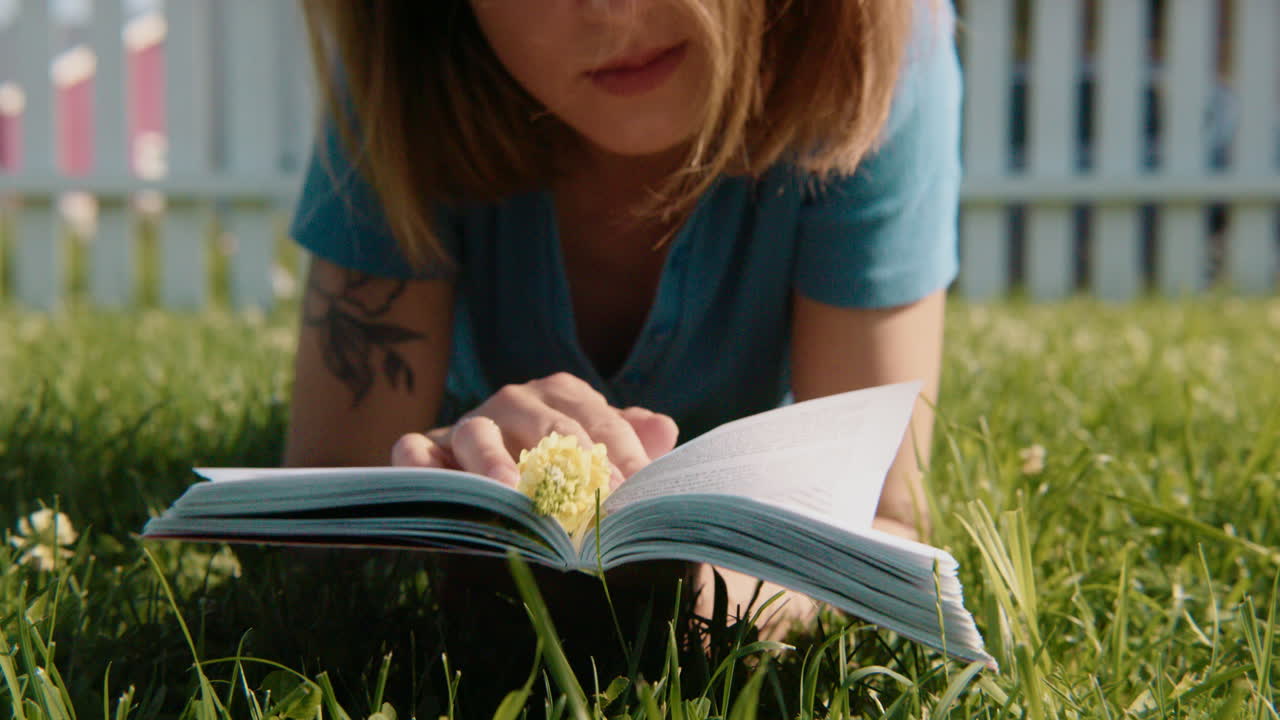 Woman Reading a Book in the Grass