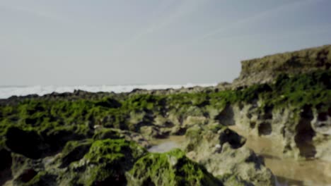 nature sea ocean shore stones rocks waves sand seaweed sunny daylight clif traveling tilt shot 4k