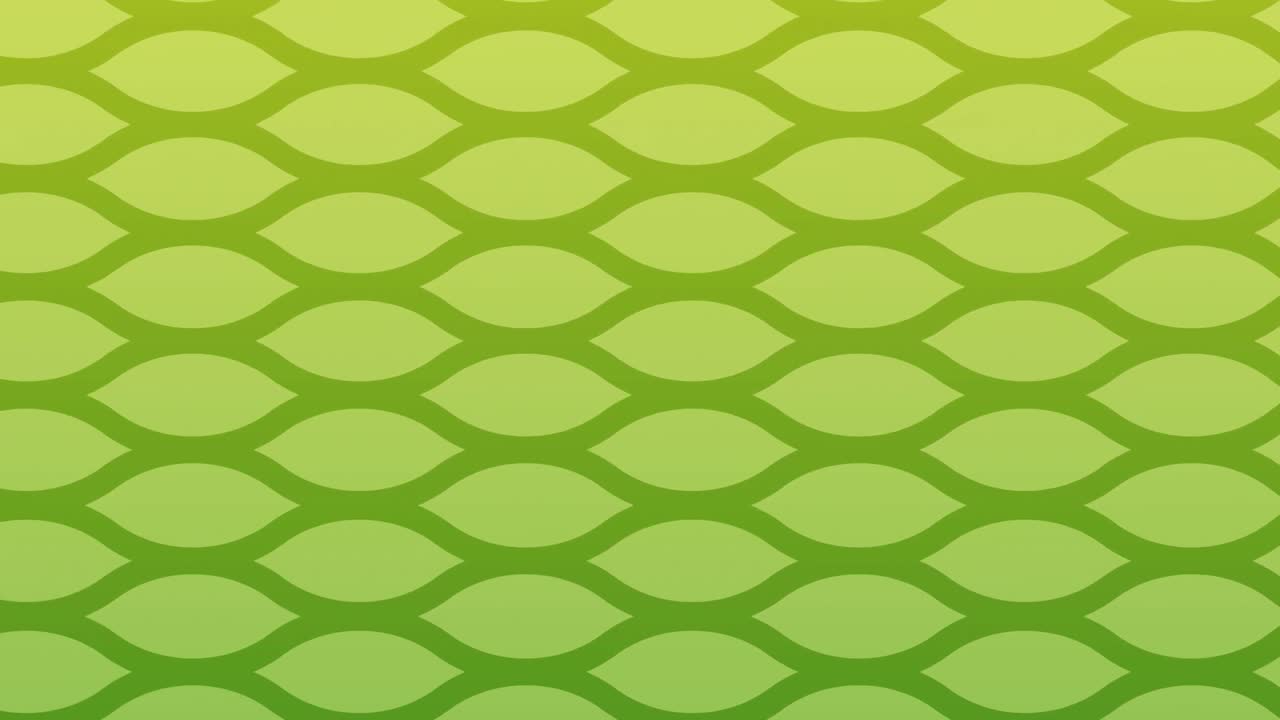 Animación digital de formas ovaladas moviéndose en un patrón continuo sobre un fondo verde