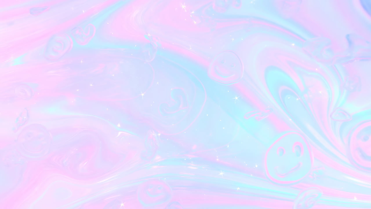 Pastel Holographic Marble Swirl With Soft Sparkles And Subtle Smiley Motifs, Shimmering Pearlescent Waves