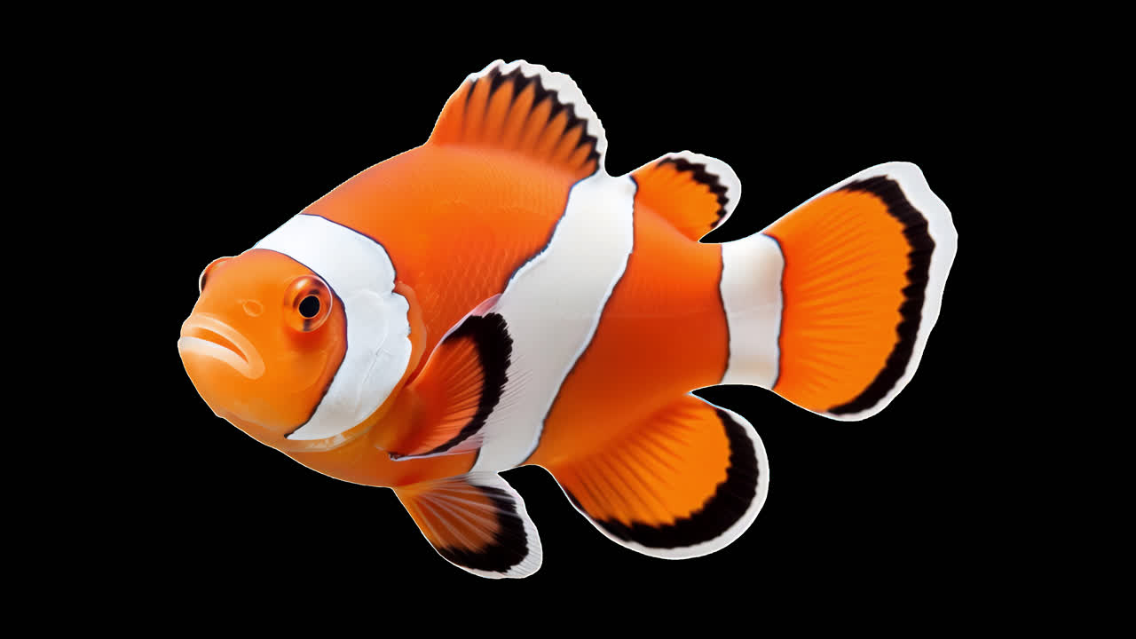 Vibrant clownfish animation isolated asset, transparent 4K video, alpha channel, ProRes 4444