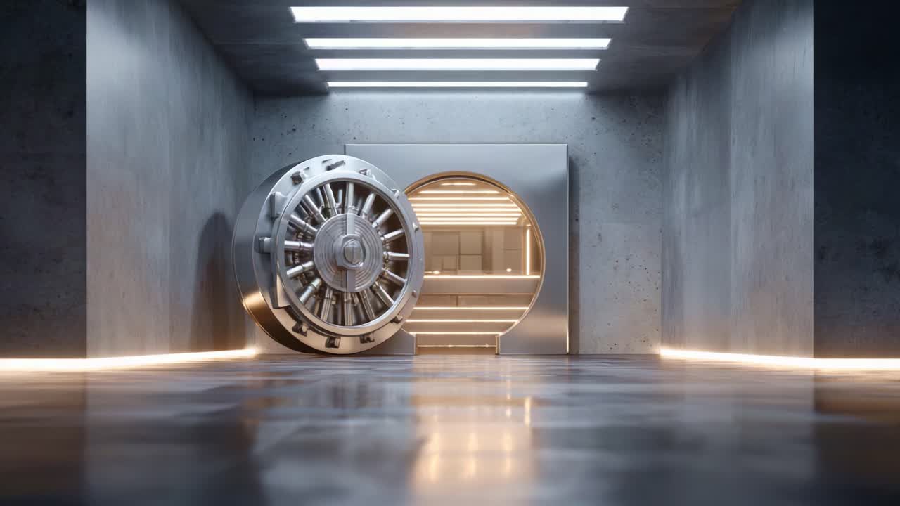A stunning visual representation of a modern, open vault showcasing its intricate design and secure interior, inviting curiosity about its contents and purpose
