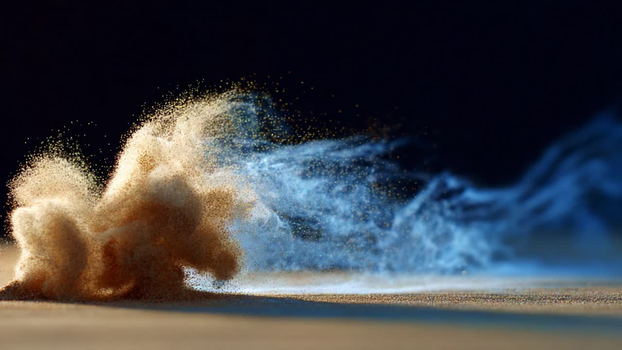 Dynamic Eruption of Colorful Dust and Smoke: A Mesmerizing Display of Motion and Texture Captured in Two Frames Showcasing the Fluidity of Natural Elements in Harmony