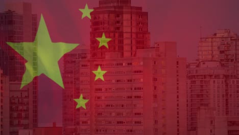 animation of cityscape over flag of china