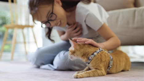 woman petting a cat