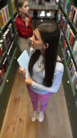 woman studying in a library with laptop