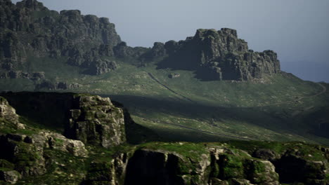 majestic rocky landscape with dramatic cliffs and shadows in daylight