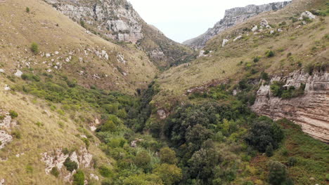 survolant la forêt verte entre la réserve naturelle du canyon cavagrande del cassibile à syracuse, sicile, italie