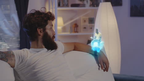 Man interacting with a holographic projection on his wrist