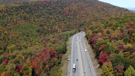 rising aerial in adirondack, allegheny, applachian, shenandoah mountains with fall foliage