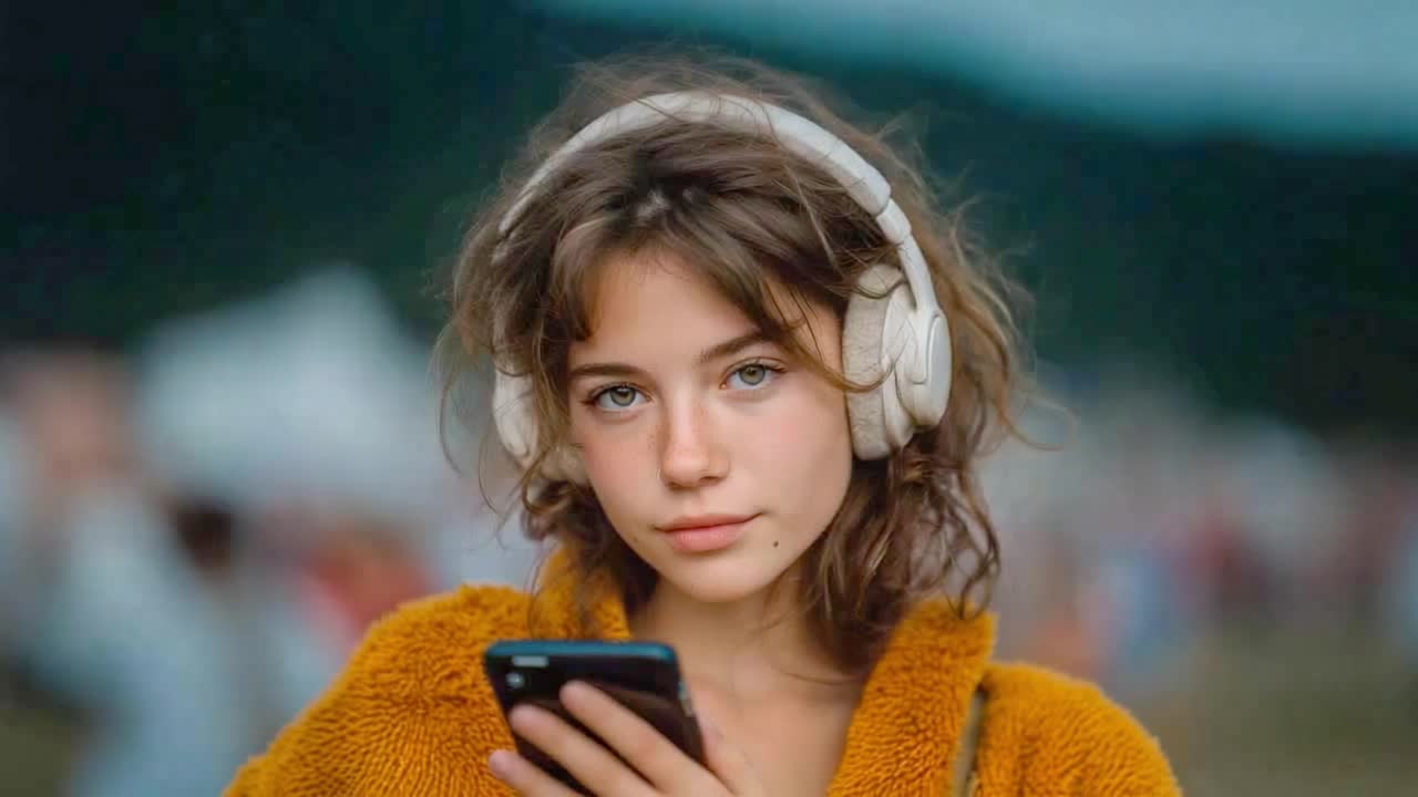 Woman with headphones using a smartphone