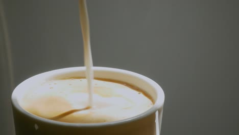 barista pouring milk into coffee in a bright sunny cafe