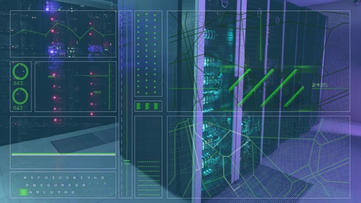 Animation of data processing over server room