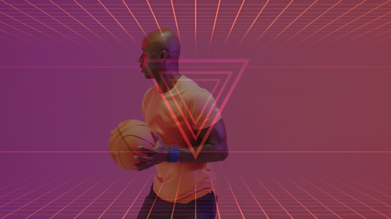 아프리카계 미국인 농구 선수 위에 네온 패턴의 애니메이션