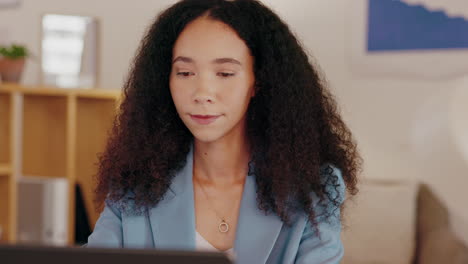 receptionist, happy and girl working on a laptop