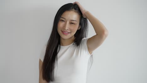 woman relaxing in a white t-shirt