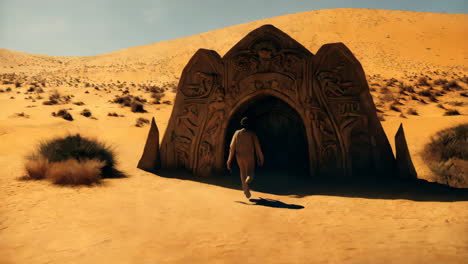 ornate ancient stone entrance in desert landscape