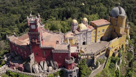 aerial birds eye view of tourist hotspot, pena palace the historical site in sintra portugal