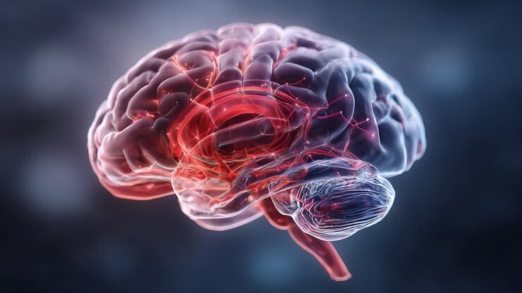 Uma visualização detalhada do cérebro humano, destacando a atividade neural e as conexões em cores vibrantes contra um plano de fundo escuro