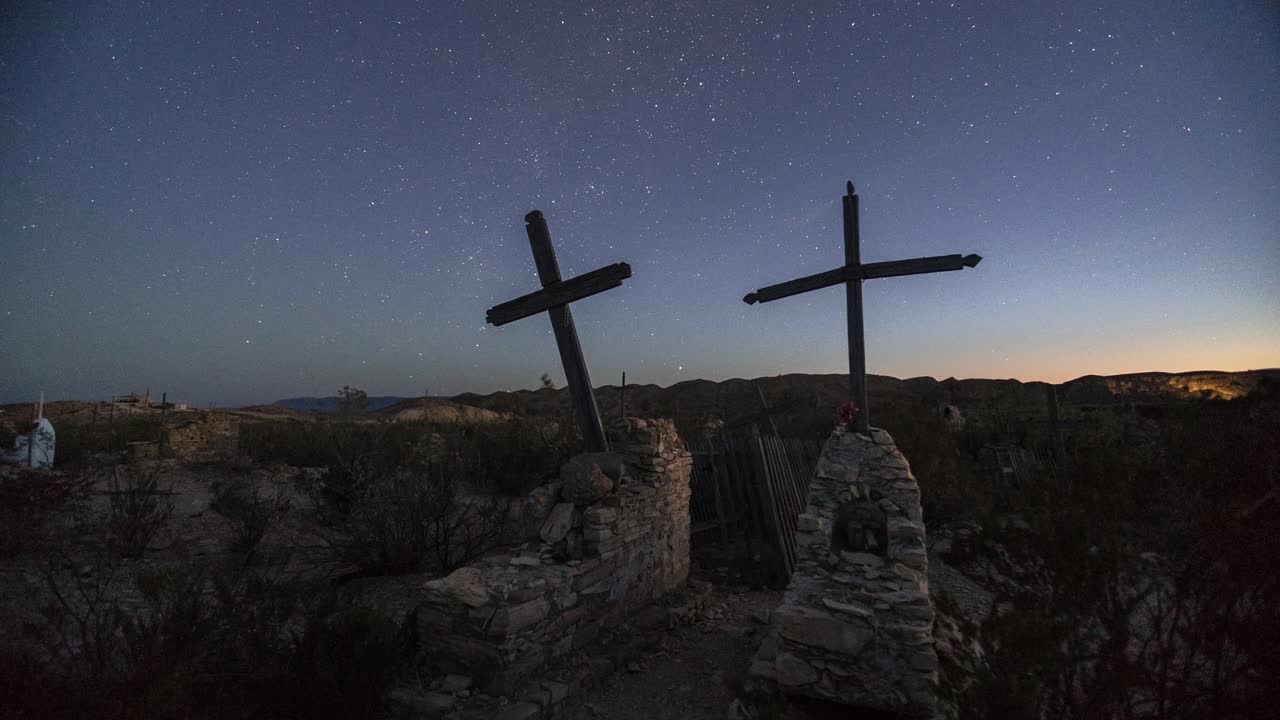 Abandoned Cemetery at Night Under a Starry Sky
