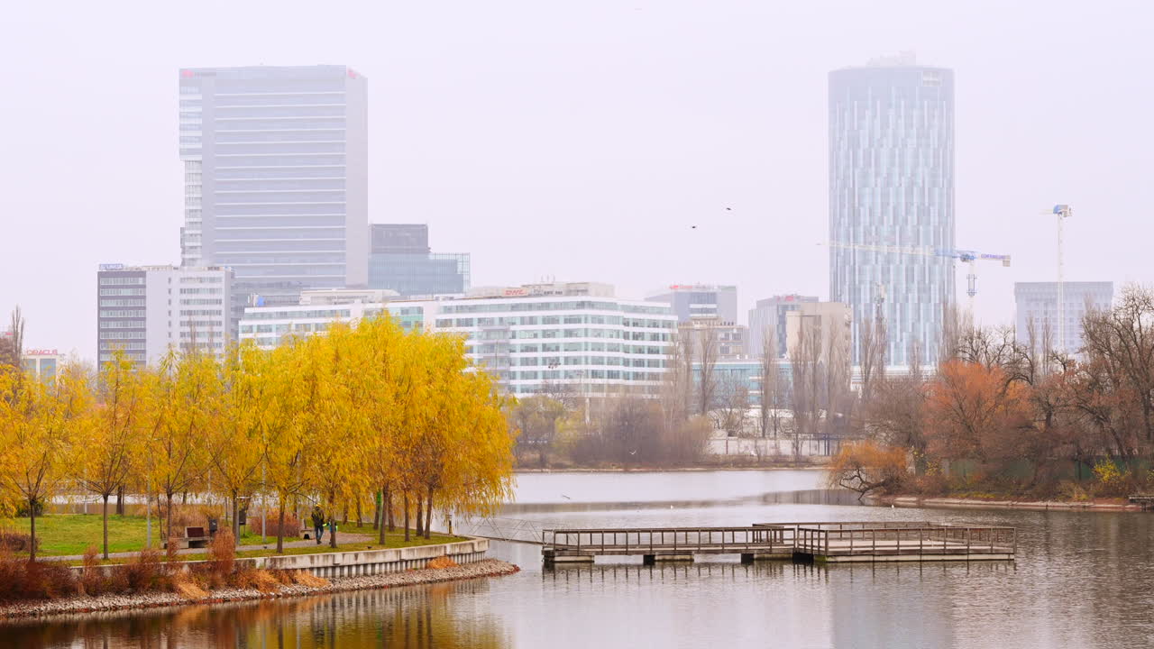 Bucharest, Romania - December 10, 2021: The King Mihai I Park on the northern side of the city