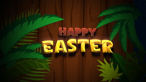 Happy-Easter-text-on-wood-with-tropical-green-palms