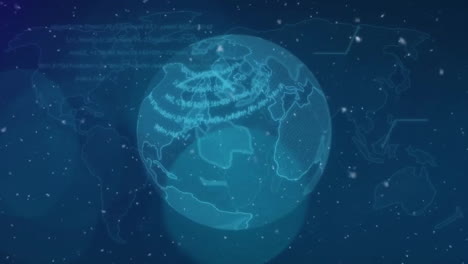 animation of data processing and globe over blue background