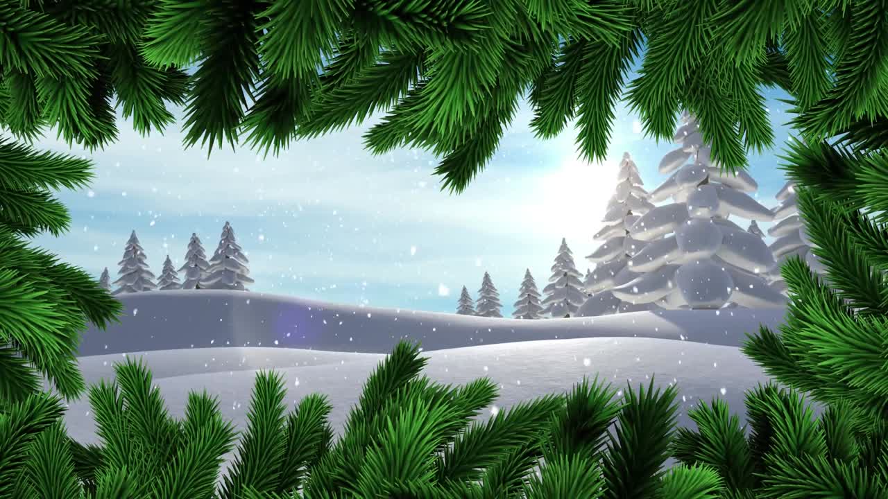 겨울 풍경 위에 내리는 눈의 애니메이션