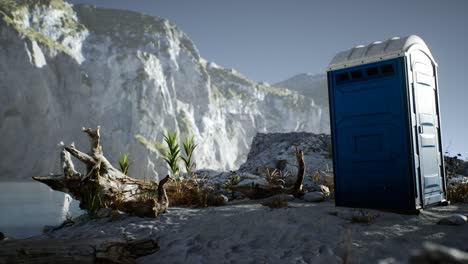 portable mobile toilet in the beach. chemical wc cabin