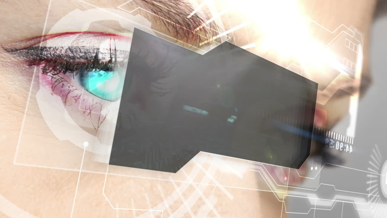 코딩 단어와 함께 홀로그램 인터페이스를 보는 눈